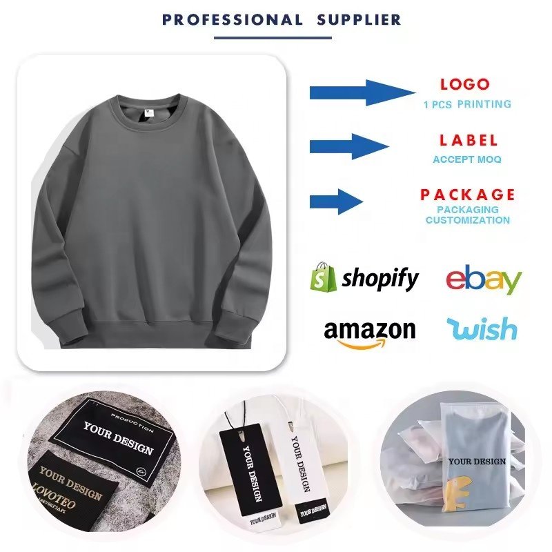 High Quality ODM Unisex Fleece Custom Logo Cotton men crew neck sweatshirt Men's Hoodies & Sweatshirts