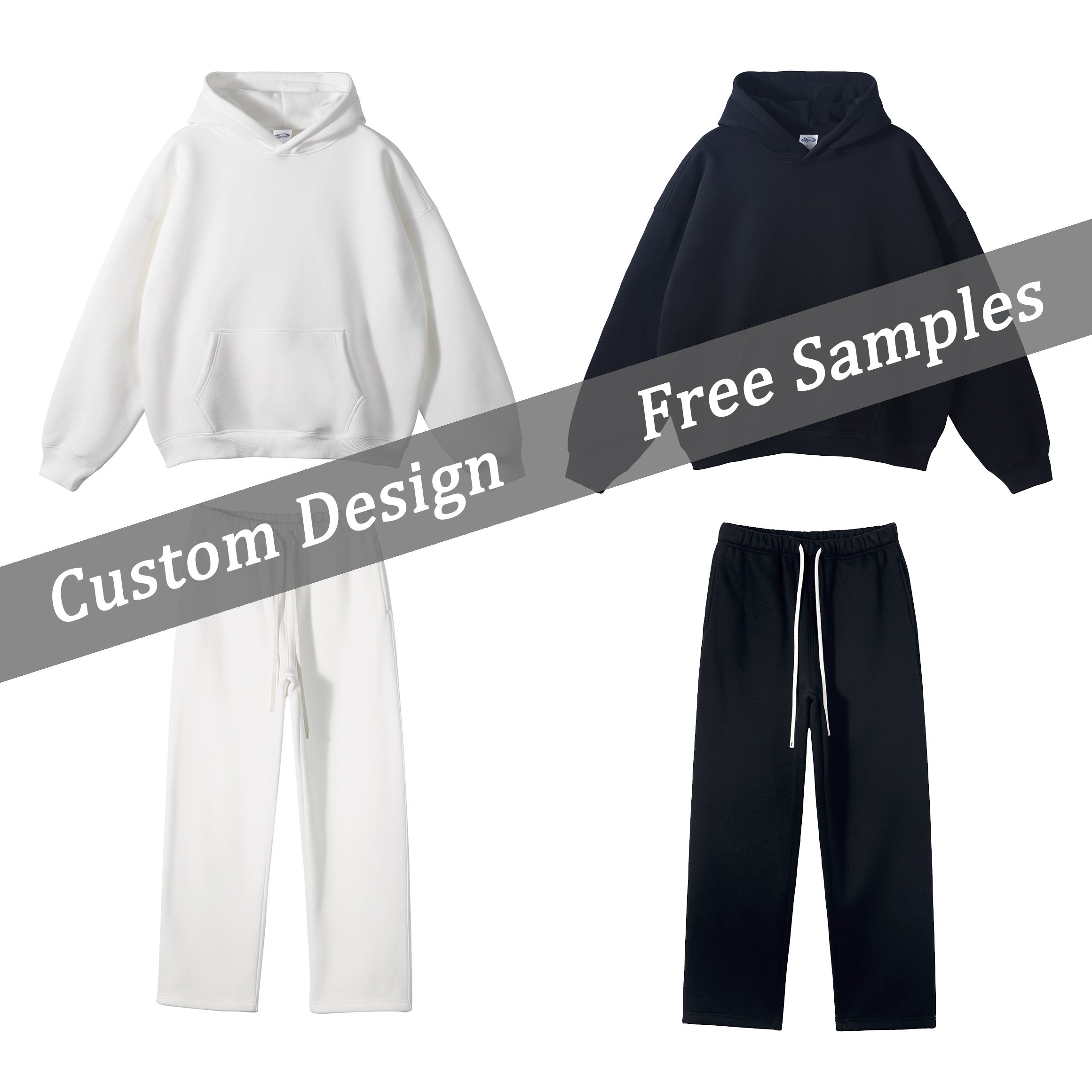350Gsm Polyester and cotton men's hoodies & sweatshirts plain blank hoodies custom logo embroidered sweatpants and hoodie set