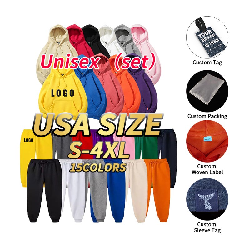 Customized 100% cotton mens pullover oversize hoodies set men tracksuit men's hoodies sweatshirts sets