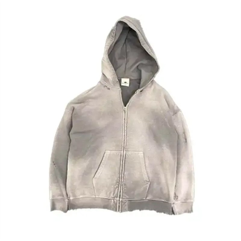 Customized High Quality Heavyweight Hoodies Acid Wash Hoodie 500 Gsm French Terry Vintage No String Gray Cotton Fabric Hooded