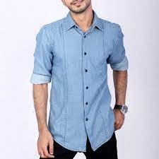 2024 Men's Washed Light Blue Color Dress Shirt Bulk Rates Latest Men Denim Shirt Long Sleeve Jeans Shirt