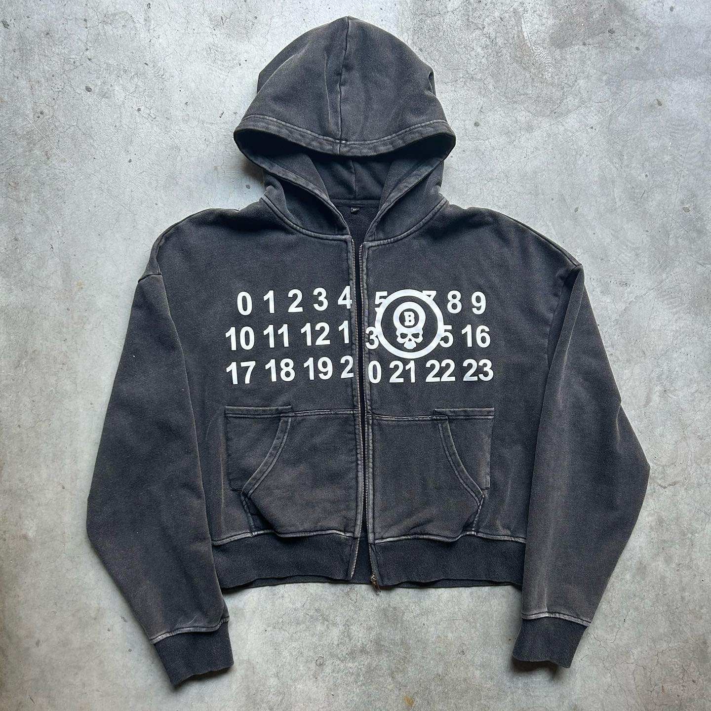 OEM Custom manufacturer wholesale 500 gsm oversized black screen print men vintage zip up acid wash cropped hoodie