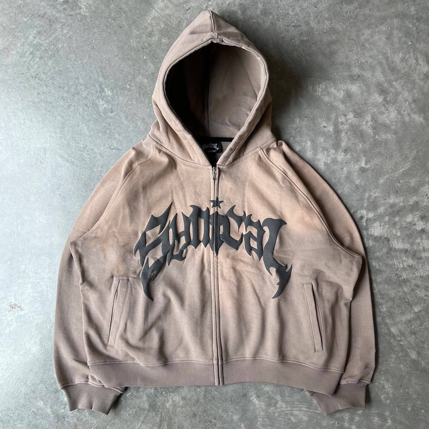 New Designs Puff Print Zip Up Acid Washed Hoodies Men's Casual Sweatshirts