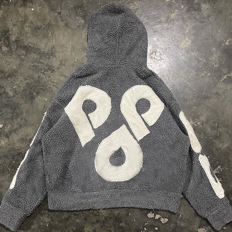 YSJY Custom logo zipper winter fleece embroidery applique patch sherpa hoodie for men