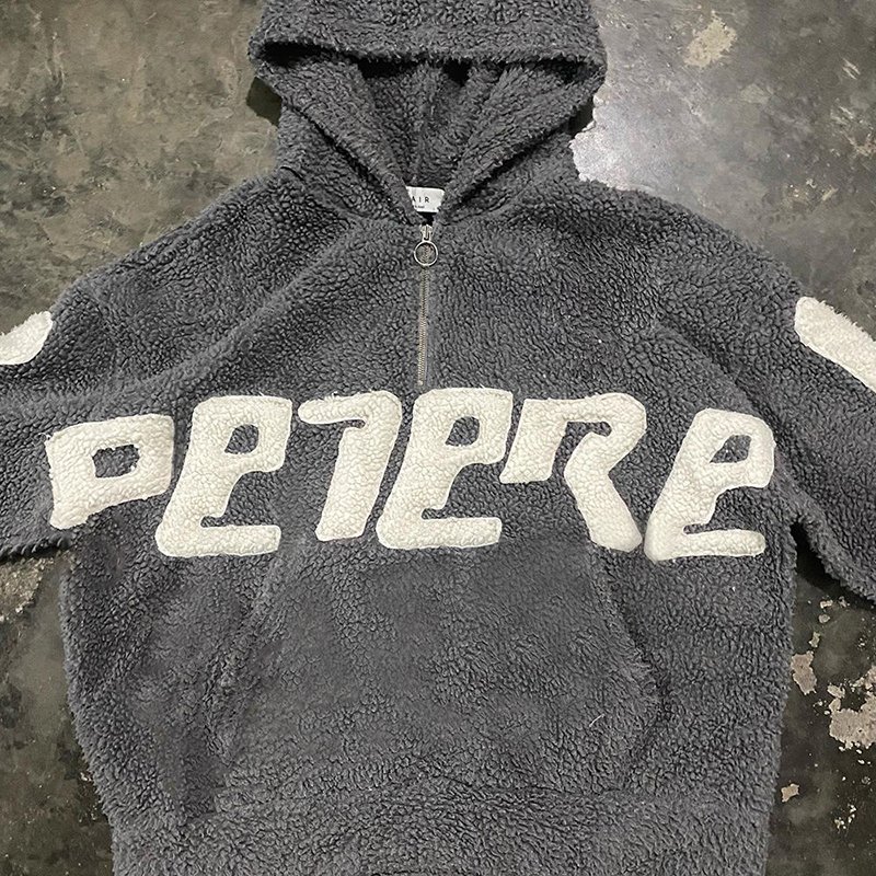 YSJY Custom logo zipper winter fleece embroidery applique patch sherpa hoodie for men