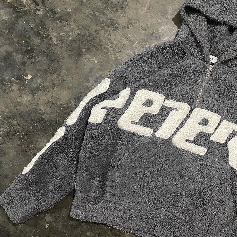 YSJY Custom logo zipper winter fleece embroidery applique patch sherpa hoodie for men