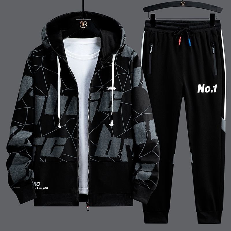 Sweatpants And Hoodies Set Men Clothing 2024 Spring Full Zip Up Hoodies Casual Fashion Plus Size Men's Hooded Sets