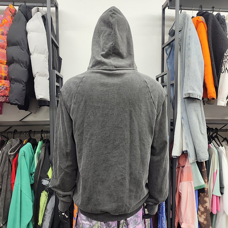 YSJY Custom Logo Premium Double Zip Up Loose Fit Embroider Print Graphic Sweat Washed Hoodie With Pockets