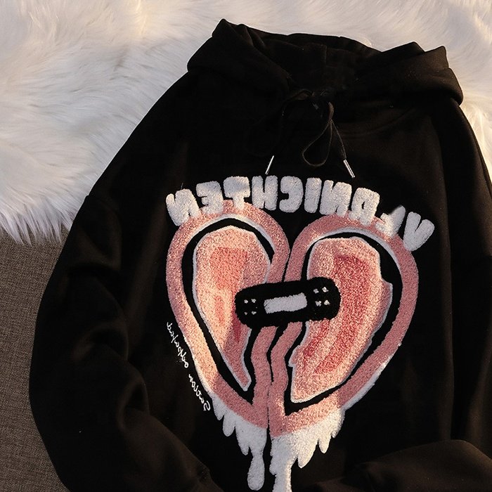 OEM french terry chenille embroidery custom hoodie men's chenille embroidery patch hoodies