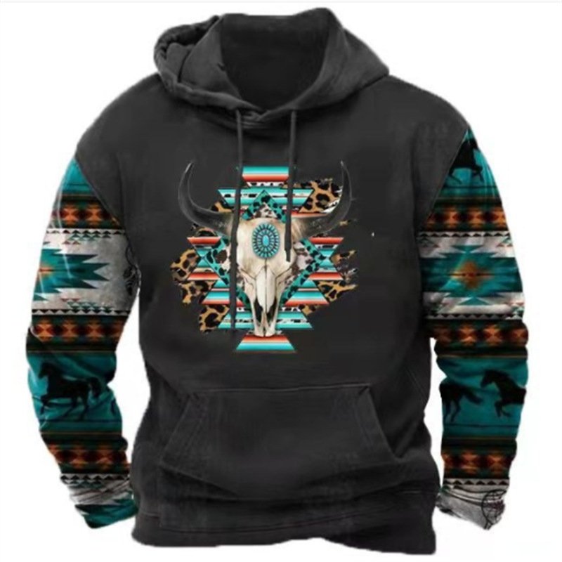 Men Cowhead Print Aztec Cowboy Distressed Sports Hoodies 3d printed hoodie for men on the Outdoor Streetwear men's hoodie