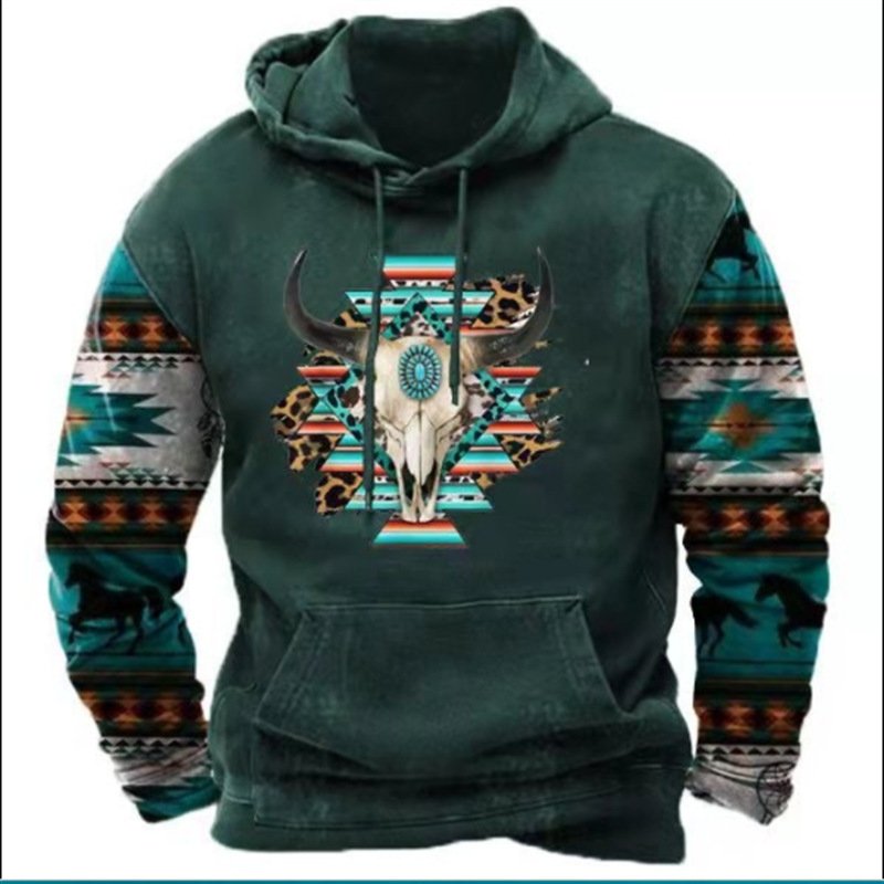 Men Cowhead Print Aztec Cowboy Distressed Sports Hoodies 3d printed hoodie for men on the Outdoor Streetwear men's hoodie