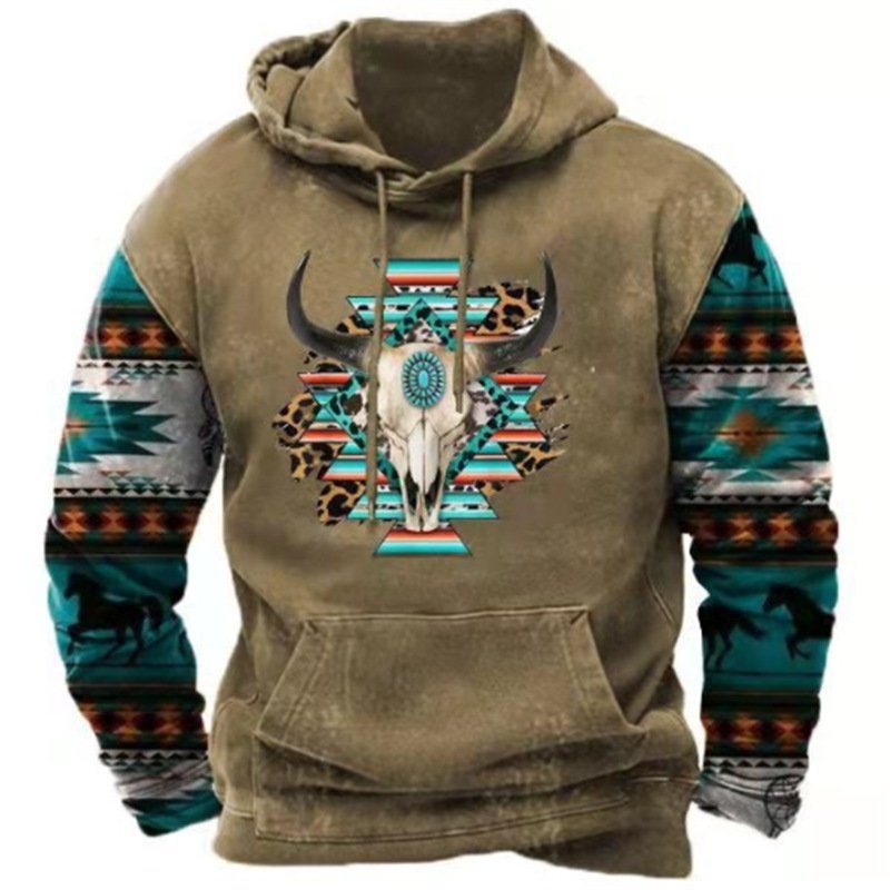 Men Cowhead Print Aztec Cowboy Distressed Sports Hoodies 3d printed hoodie for men on the Outdoor Streetwear men's hoodie