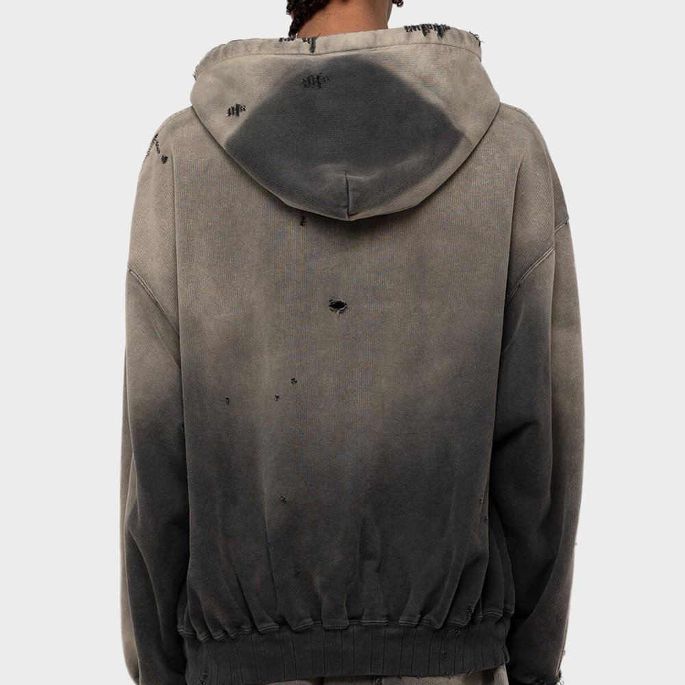 OEM Custom 100% cotton French Terry Heavyweight Woven Label Embroidery Sun Faded Acid Washed Zip Up Men Hoodies