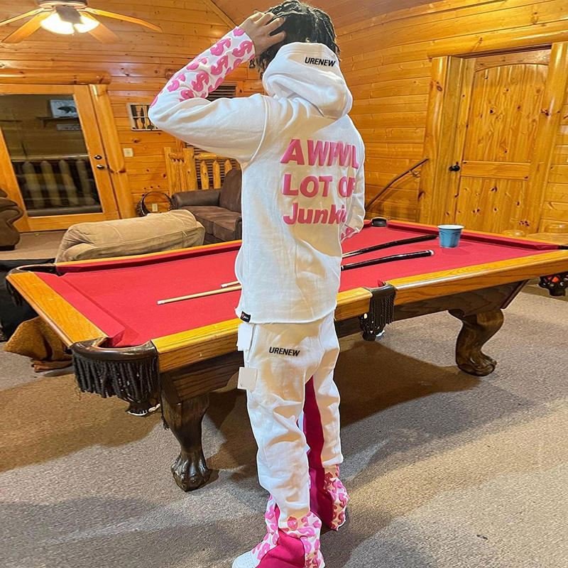 Puff Print Flexible Custom Logo Flare Sweatsuit Tracksuit 100 Cotton Raw Hem Flared Sweat Pants Mens Sweatpants And Hoodie Set