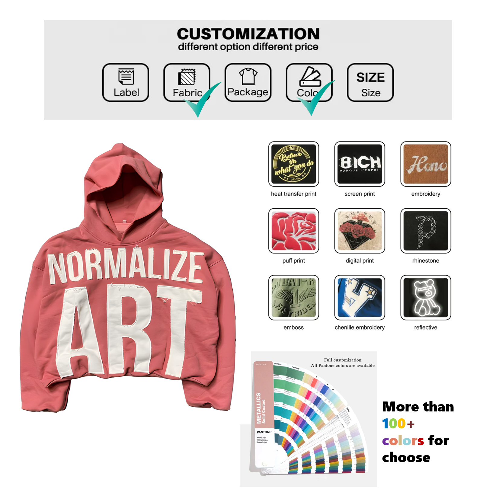 Custom Men's Streetwear Pullover Hoodie BOXY Embroidered Cropped French Terry Fleece Rhinestone Crop Graphic 100% Cotton DTG