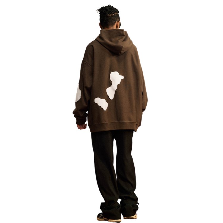 Custom Logo Distressed Patch Hoodie 100% Cotton French terry bulk hoodies Hip Hop Men 's Hoodies