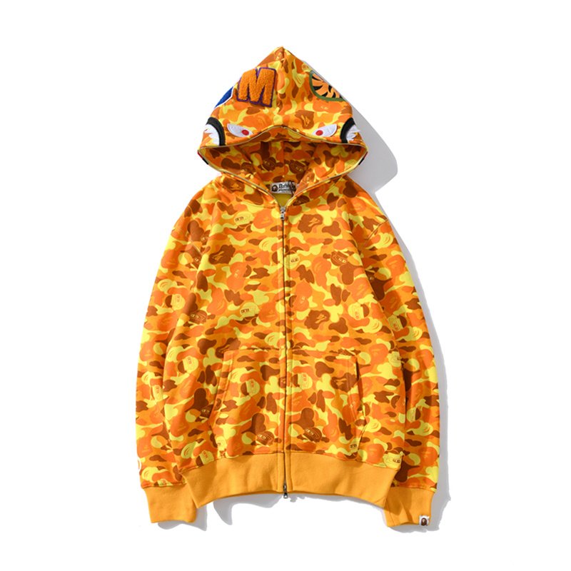 2024 latest version Hot Sale New Arrival Shark Hood Orange Camouflage Style Hoodie Fashion Zipper Hoodies