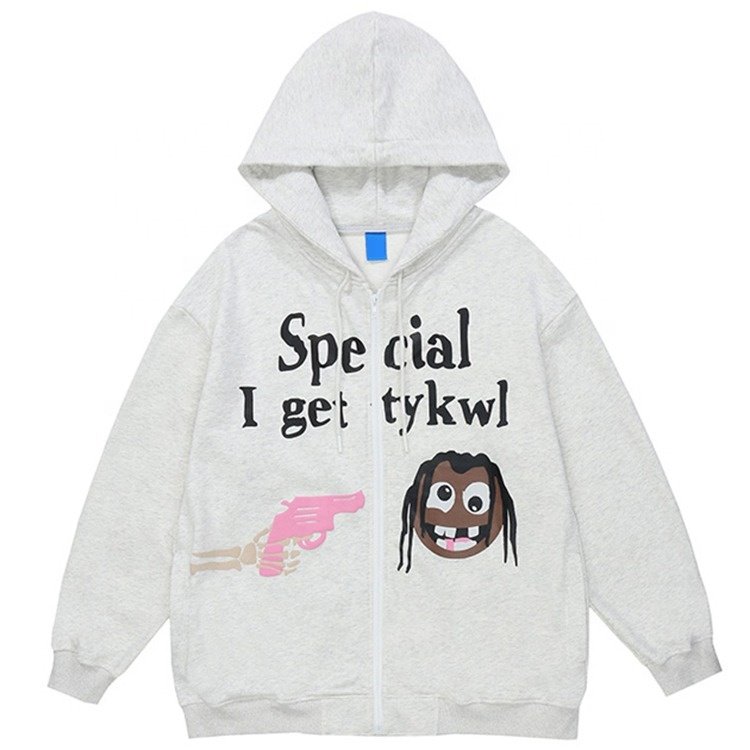 Buker Hip Hop Heavyweight Oversized Custom Sublimation Printing Men's Polyester Spandex Sweatshirts With Hood Zip Up Hoodie