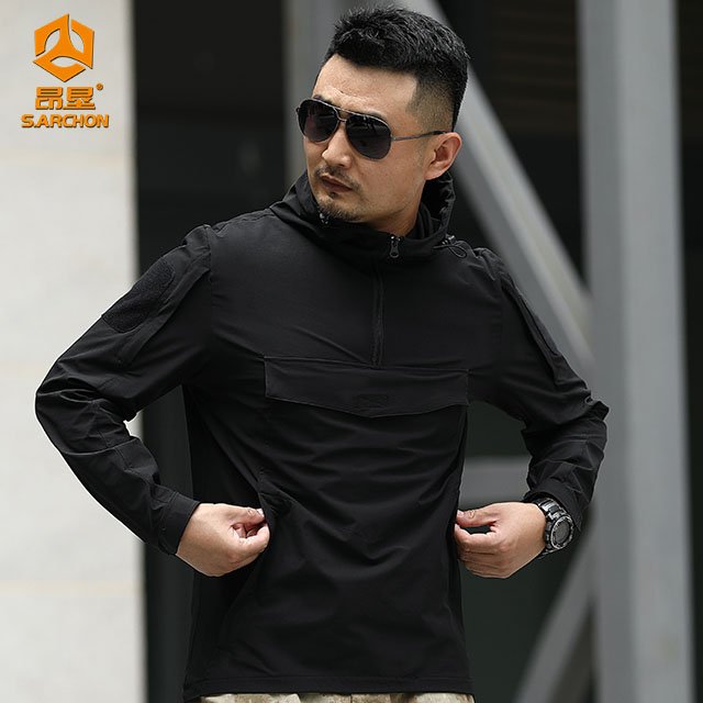 S.ARCHON Outdoor hunting waterproof black men's hoodie wholesale function hoodie