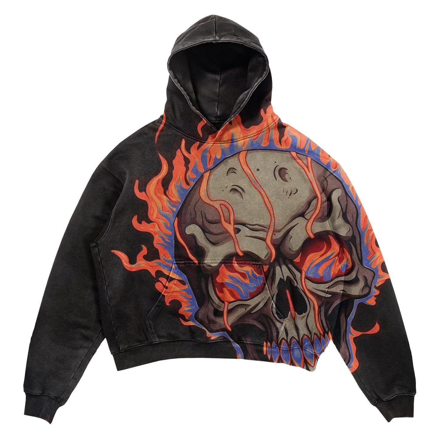 High Quality Unisex Oversized Pullover Hoodie Custom Logo Heavyweight Cotton Men's Hand Printing Acid Wash Design Men's Hoodie