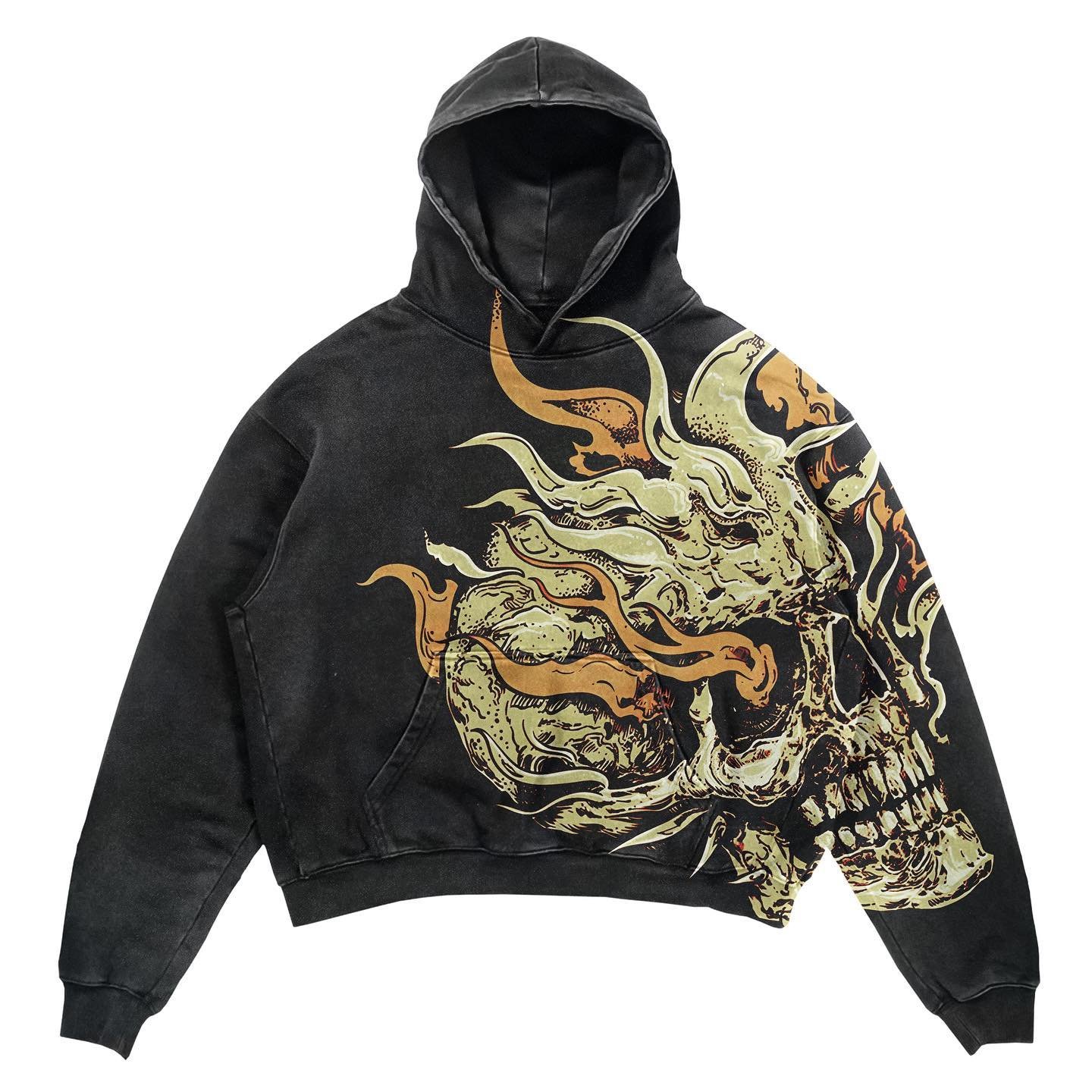 High Quality Unisex Oversized Pullover Hoodie Custom Logo Heavyweight Cotton Men's Hand Printing Acid Wash Design Men's Hoodie