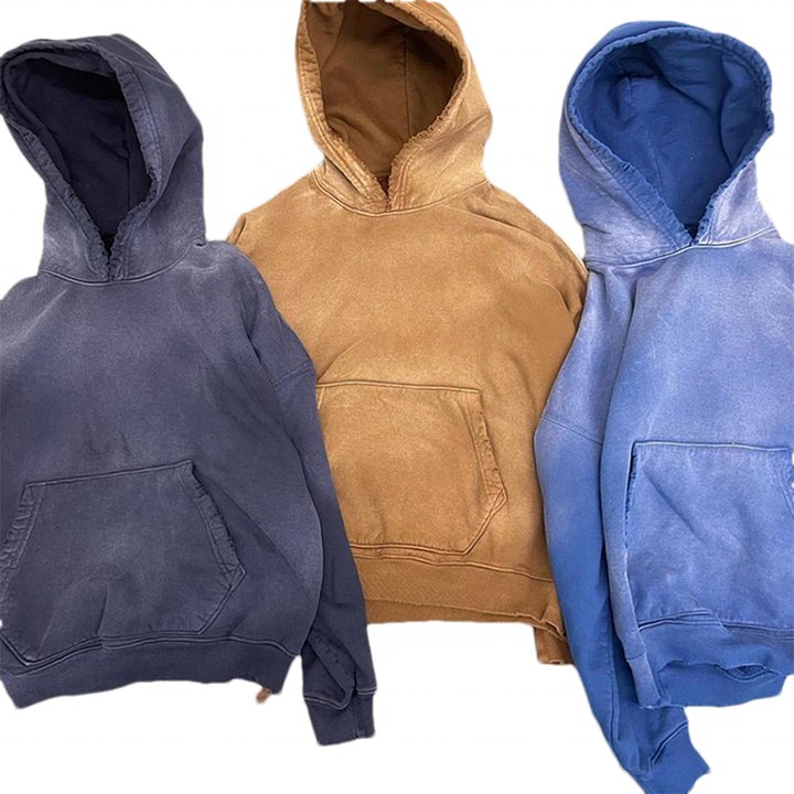 Streetwear Clothing manufacturer zip up sun fade hoodie and sweatpants set Custom Logo Vintage acid stone Wash Hoodie men