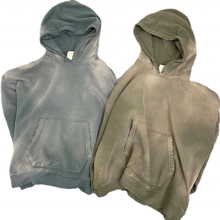 Streetwear Clothing manufacturer zip up sun fade hoodie and sweatpants set Custom Logo Vintage acid stone Wash Hoodie men