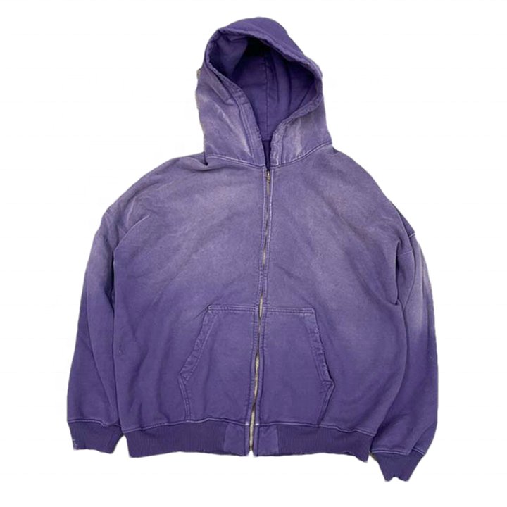 Streetwear Clothing manufacturer zip up sun fade hoodie and sweatpants set Custom Logo Vintage acid stone Wash Hoodie men