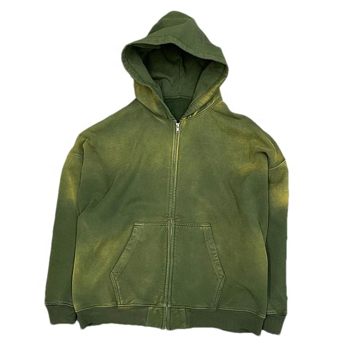 Streetwear Clothing manufacturer zip up sun fade hoodie and sweatpants set Custom Logo Vintage acid stone Wash Hoodie men