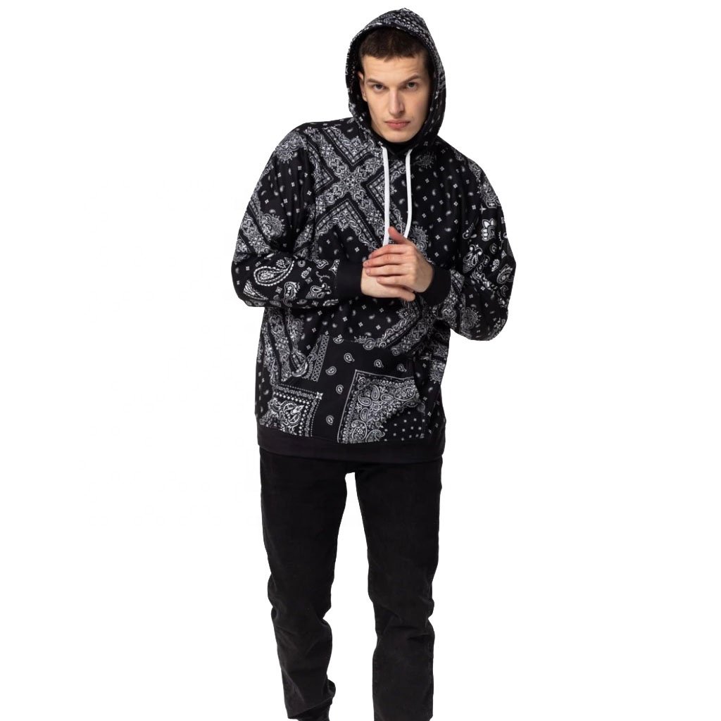 Streetwear Stylish Outdoor Bandana Print Hoodies For Men New Fashion Casual Winter Pullover Oversized Hip Hop Paisley Hoodies