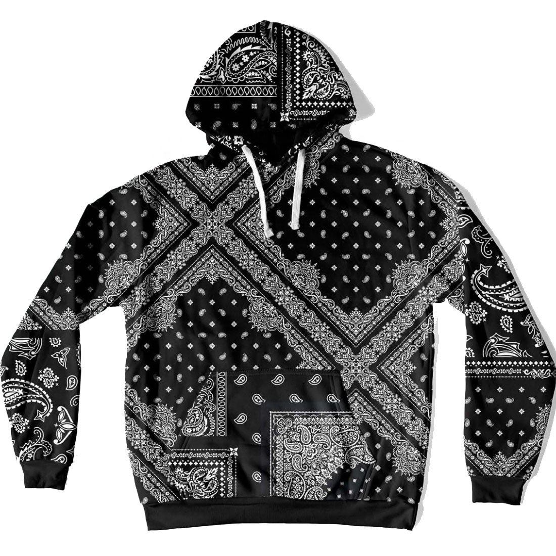 Streetwear Stylish Outdoor Bandana Print Hoodies For Men New Fashion Casual Winter Pullover Oversized Hip Hop Paisley Hoodies