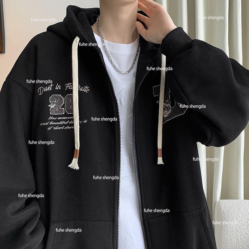 Cardigan hooded sweater jacket men's spring and autumn port style sports Couple costume outfit ruffian handsome coat men's shirt