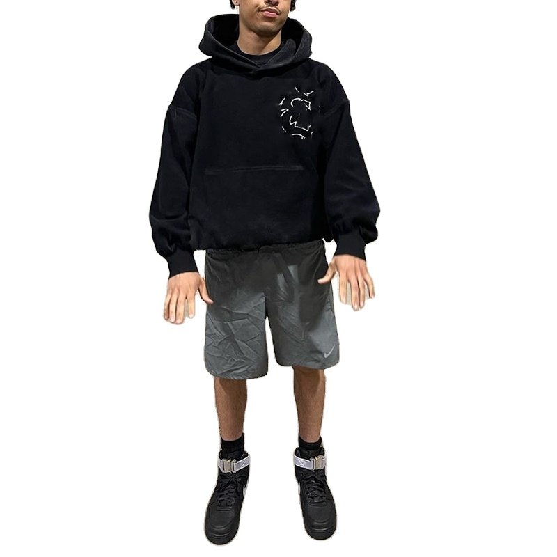 Custom Distressed Patch Embroidery No Cut Hem Cropped Hoodies Men