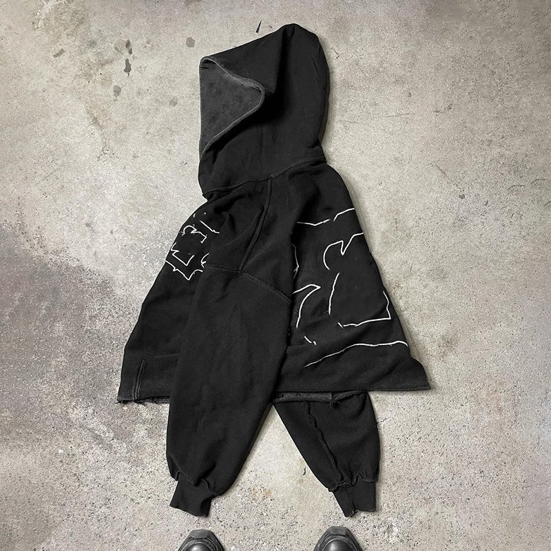 Custom Distressed Patch Embroidery No Cut Hem Cropped Hoodies Men