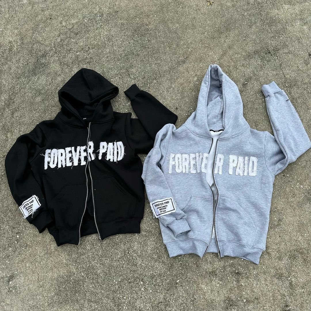 Custom 2 piece distressed cotton boxy fit cropped men raw hem patchwork applique embroidered zip up hoodie and shorts set men