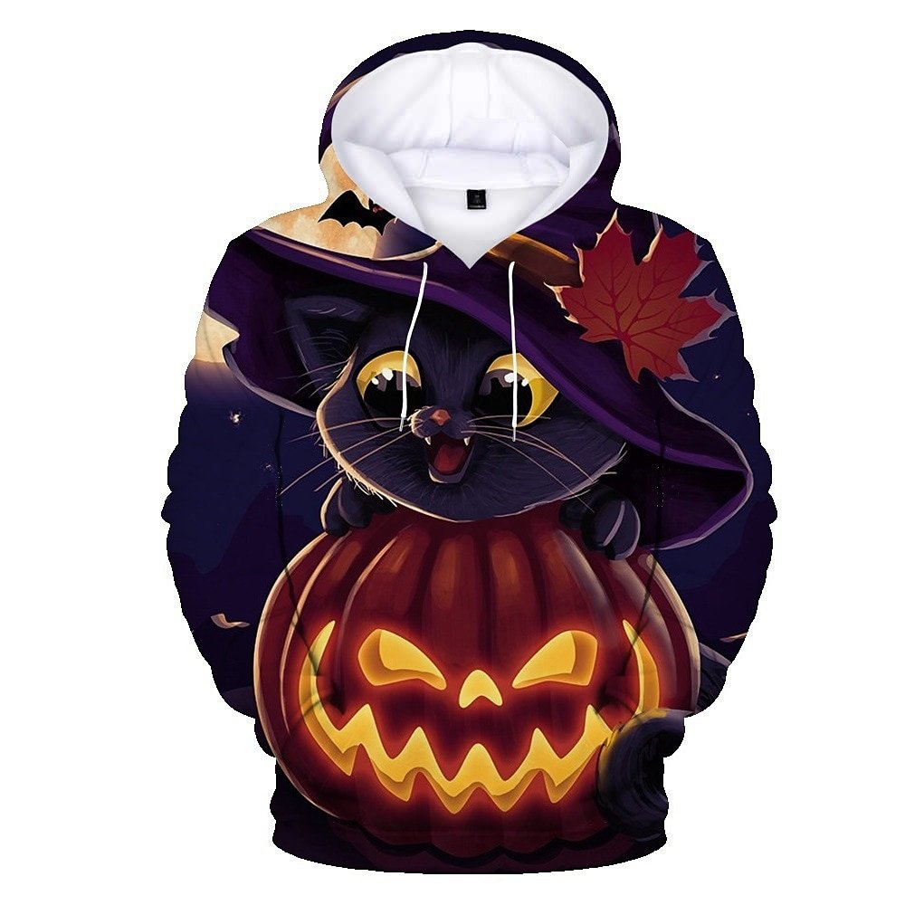 New Halloween Plus Size Men's Pumpkins & Ghosts Print Hoodies Fall Winter Hooded Sweatshirt For Sports/outdoor