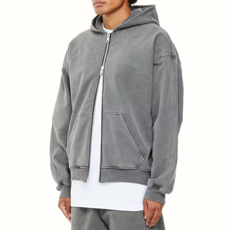 Custom men's 100% cotton drop shoulder hoodie Hoodie Sweatshirt Oversized pullover Heavyweight double zip men's hoodie