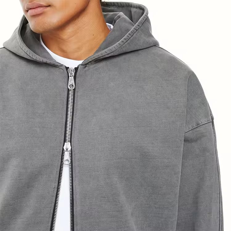 Custom men's 100% cotton drop shoulder hoodie Hoodie Sweatshirt Oversized pullover Heavyweight double zip men's hoodie