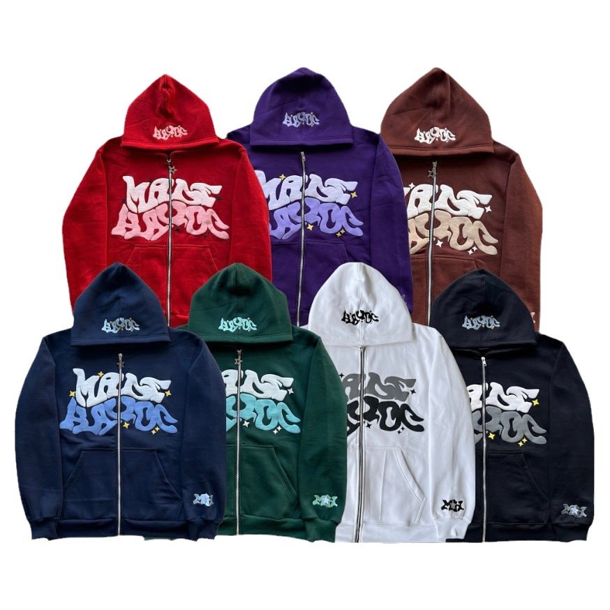 New European and American street hip-hop 3D three-dimensional pattern foam printed letter cardigan zipper youth casual hoodie