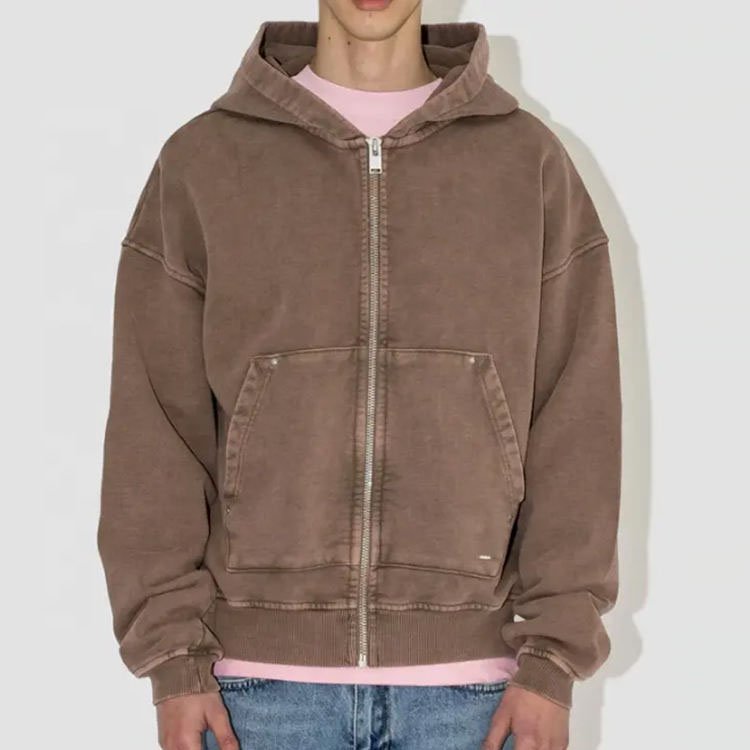 Healthy vintage hoodies men high quality Oversized French Terry Cotton Vintage Wash Blank Full Face Custom Zip Up Hoodie