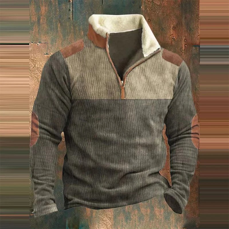 Vintage Men's Clothing Stylish Zipper Fur Collar Hoodie Geometric 3D Printed Men's Hoodie Casual Street Wear