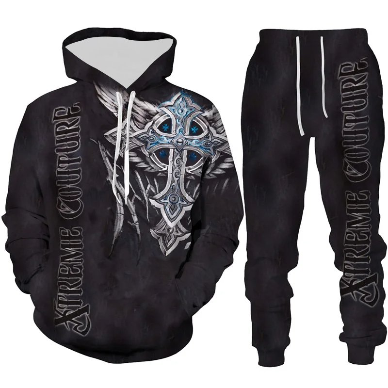 2024 Gothic tattoo pattern hoodie fashion personality motorcycle sportswear 3D printed skeleton men's sweatshirt hoodie