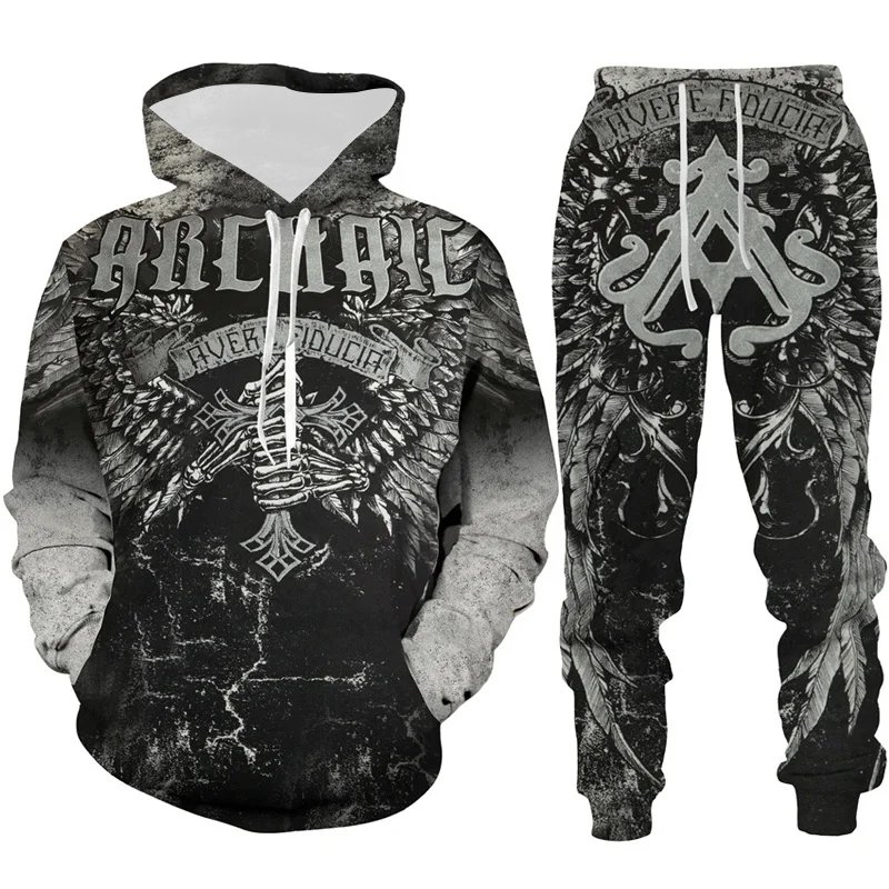 2024 Gothic tattoo pattern hoodie fashion personality motorcycle sportswear 3D printed skeleton men's sweatshirt hoodie