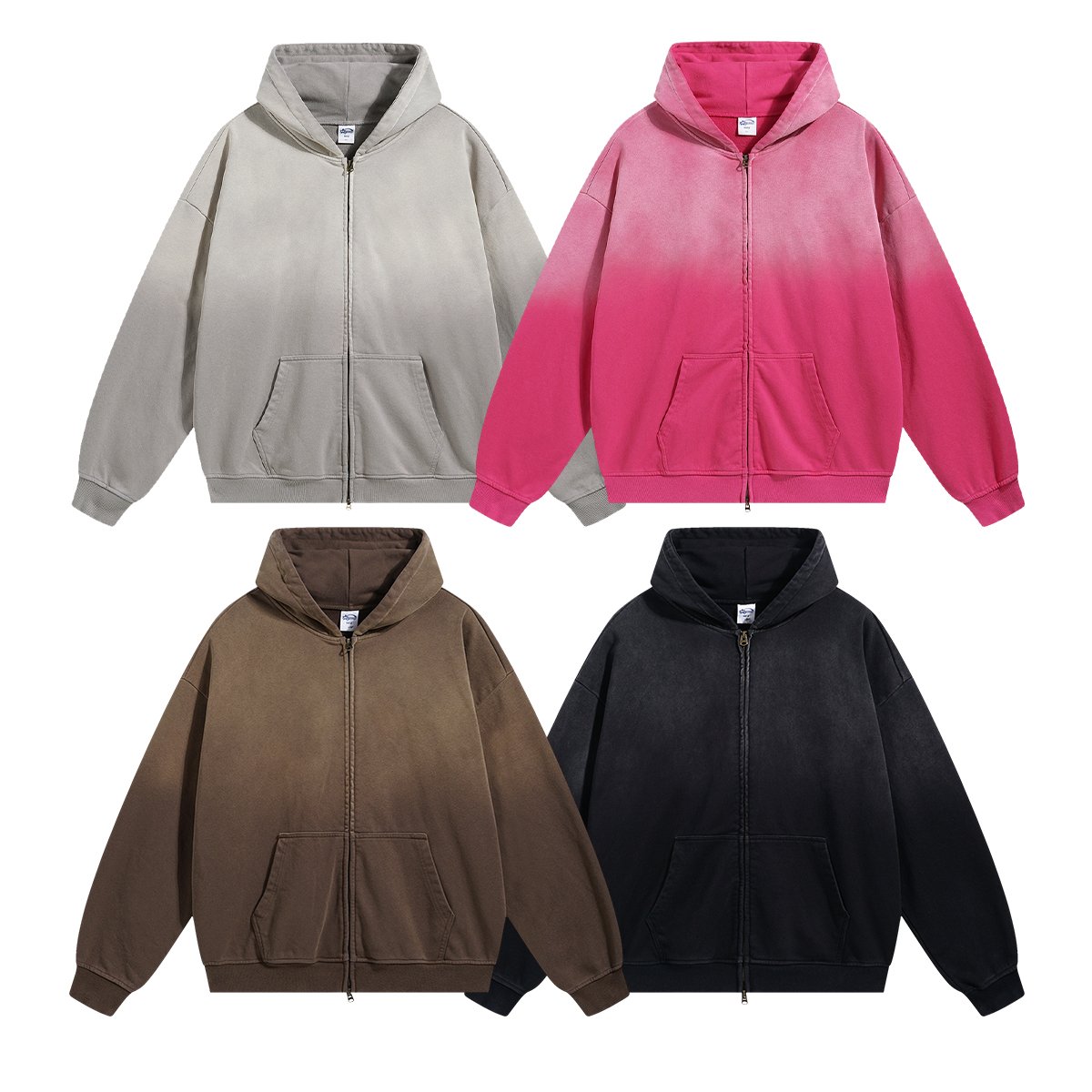 zip up hoodie Distressed men's 100% cotton Heavyweight streetwear oversized acid washed blank drop shoulder hoodie