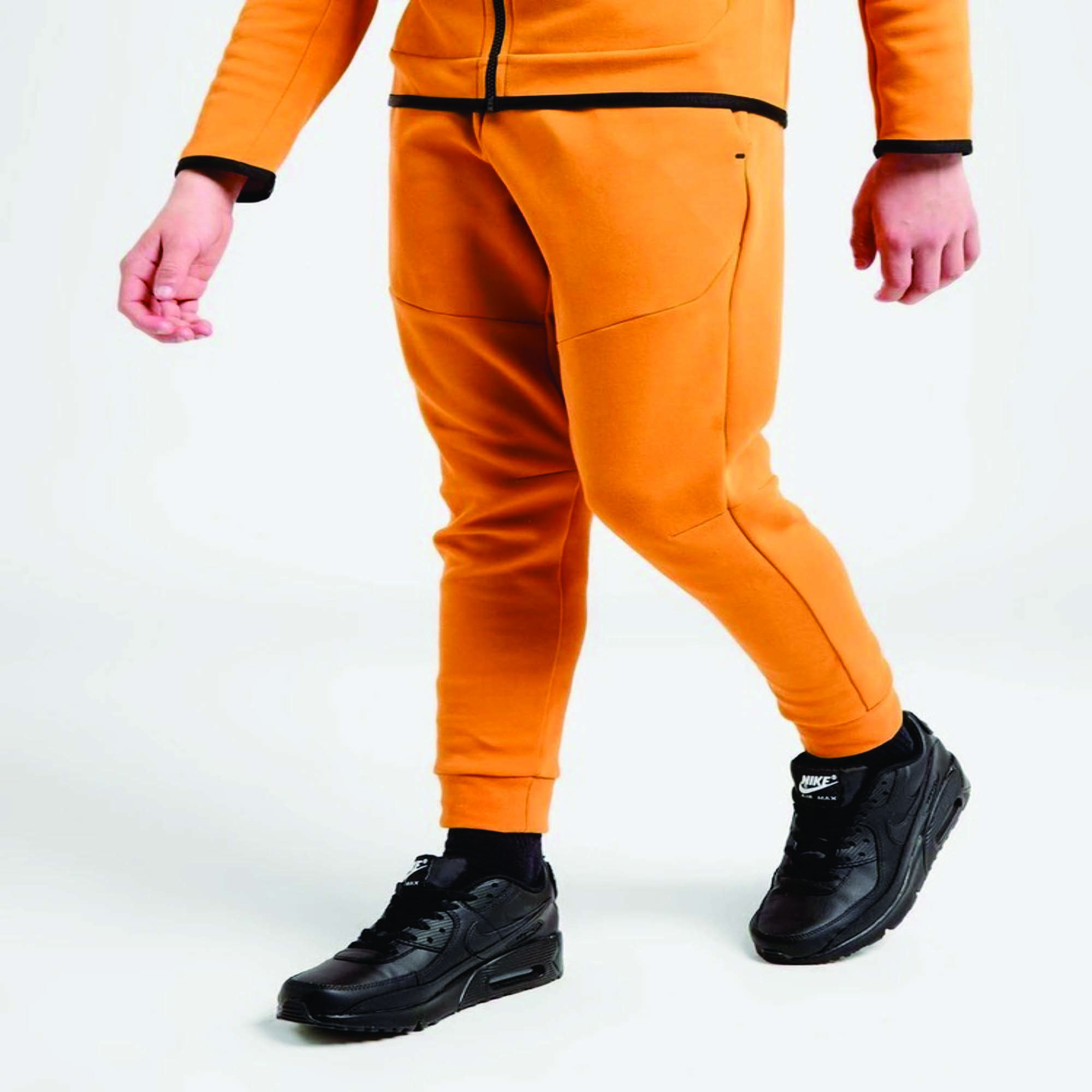 Custom Brand Logo Orange Boys Tech Fleece Tracksuit 69% Cotton 31% Polyester Full Zip Hoodie Joggers Sweatpants Printed