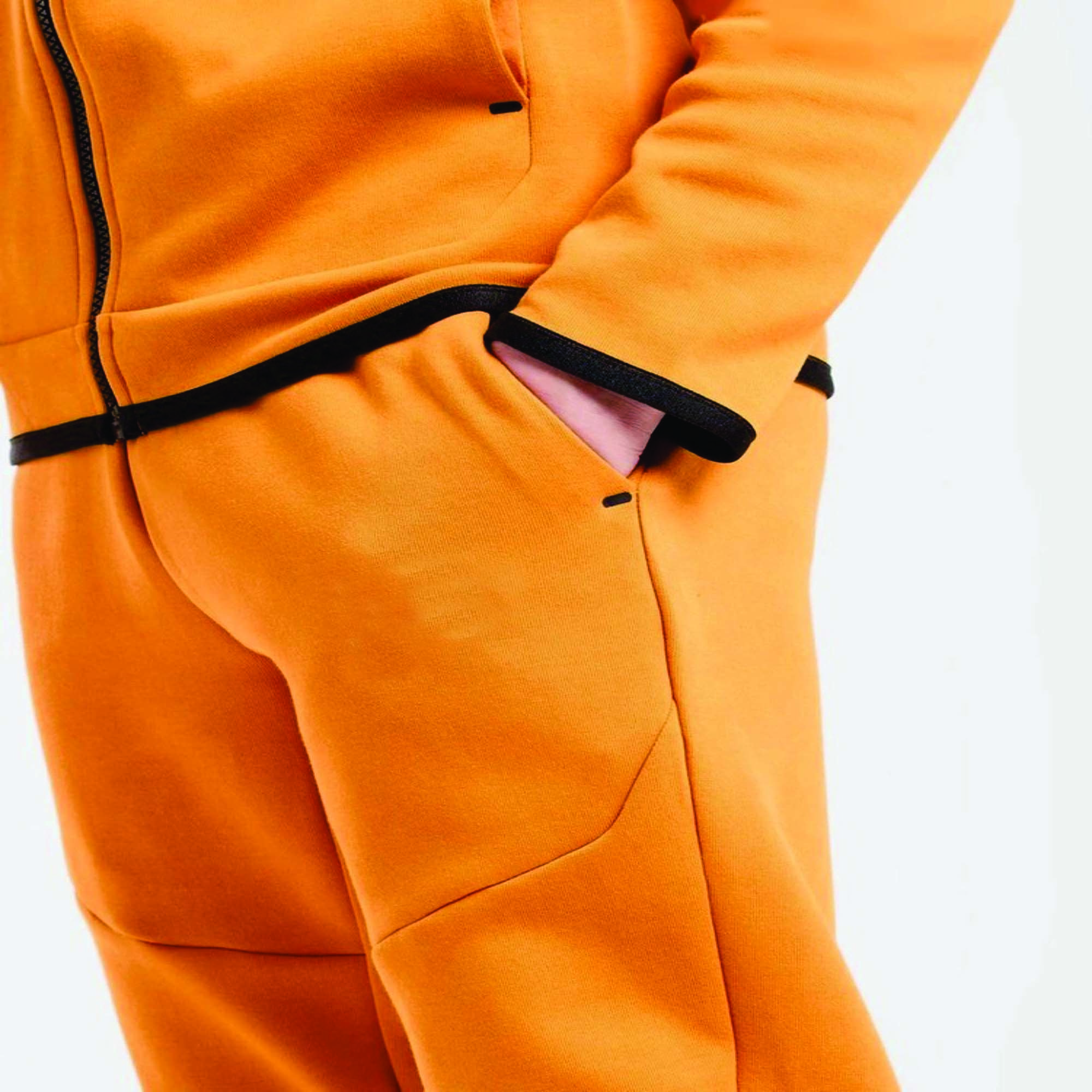 Custom Brand Logo Orange Boys Tech Fleece Tracksuit 69% Cotton 31% Polyester Full Zip Hoodie Joggers Sweatpants Printed