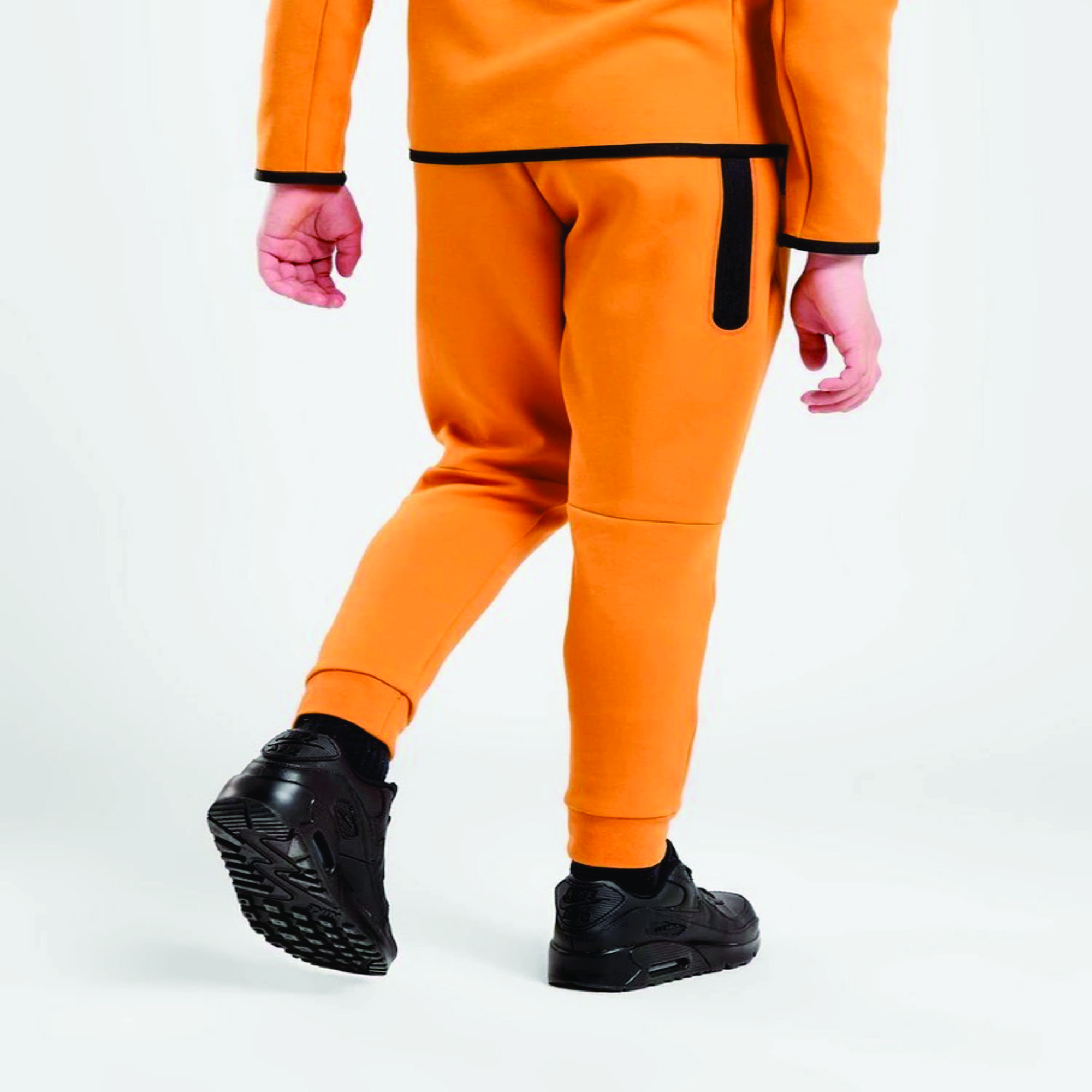 Custom Brand Logo Orange Boys Tech Fleece Tracksuit 69% Cotton 31% Polyester Full Zip Hoodie Joggers Sweatpants Printed