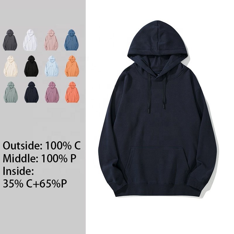 450g Heavyweight Winter Pure Cotton Men's Loose Pullover Casual Oversize Hoodies Crew Sweatshirt