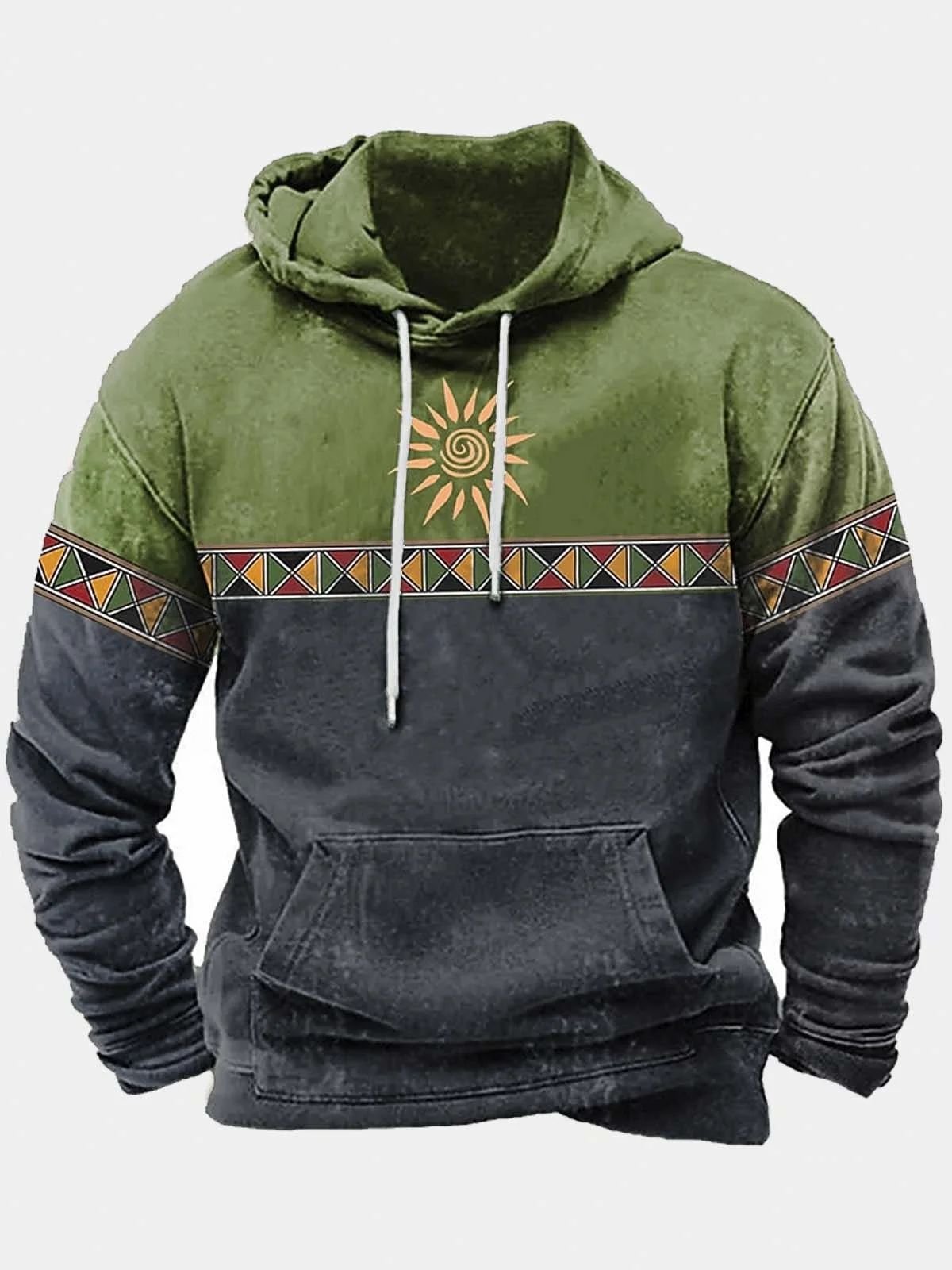 Autumn New Retro Ethnic Print Men's Oversized Stretch Casual Sports Men's Hoodie