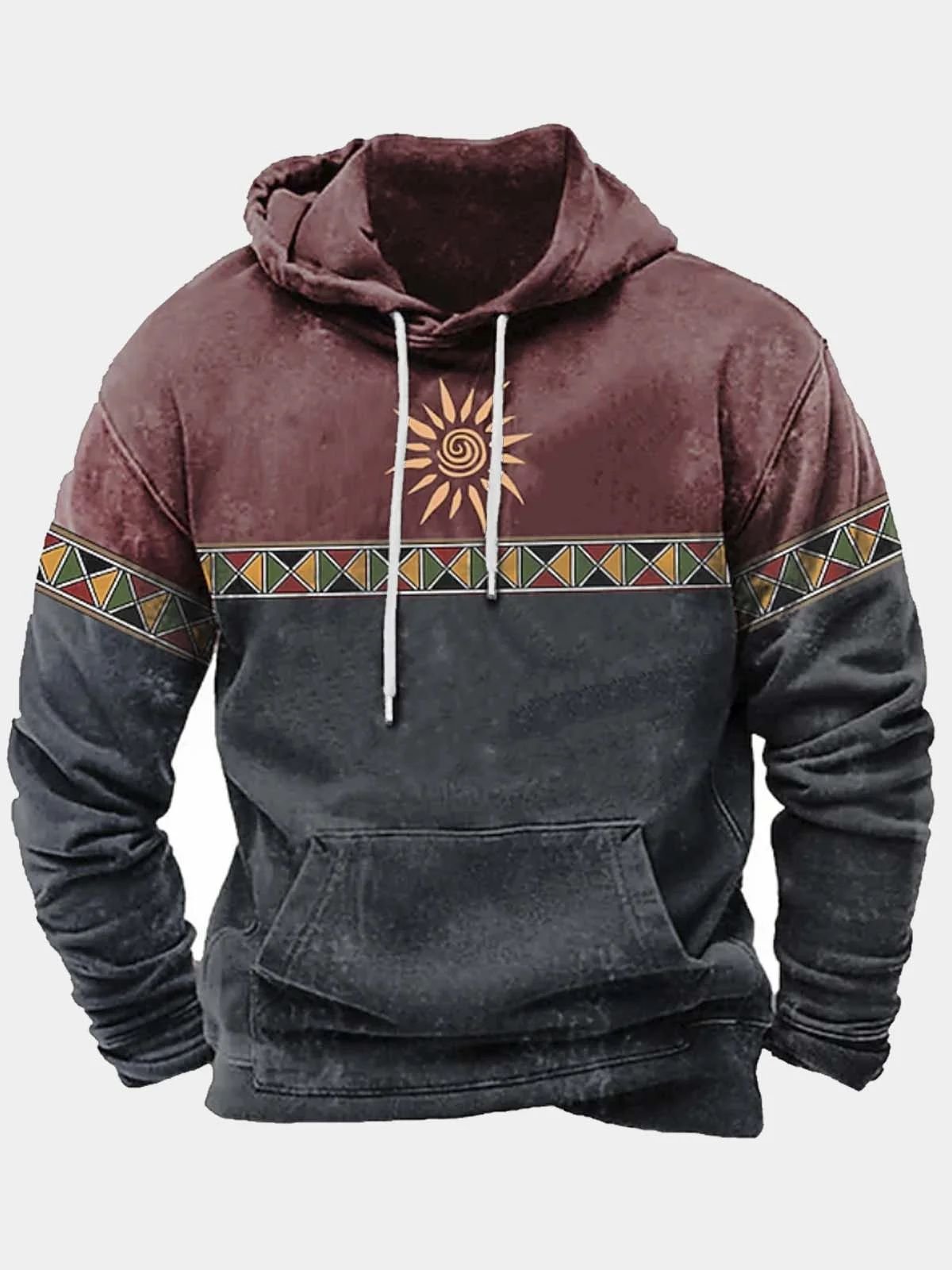 Autumn New Retro Ethnic Print Men's Oversized Stretch Casual Sports Men's Hoodie